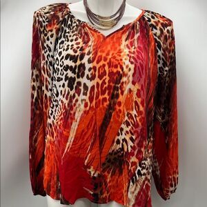 Zac & Rachel Red and Orange Leopard Print Blouse
